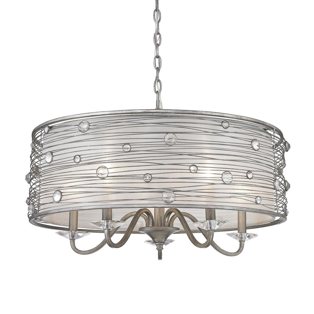 Golden Lighting-1993-5 PS-Joia - Chandelier 5 Light Steel Cloth in Contemporary style - 15.25 Inches high by 26 Inches wide Peruvian Silver  Peruvian Silver Finish with Sterling Mist Shade